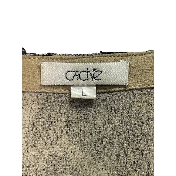 Vintage Cache Sequin Lace Black V Neck Scalloped Sleeve Evening Blouse Women's L - Picture 3 of 5